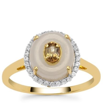 Jadeite, Unheated Tanzanite Ring with White Zircon in 9K Gold 3.40cts